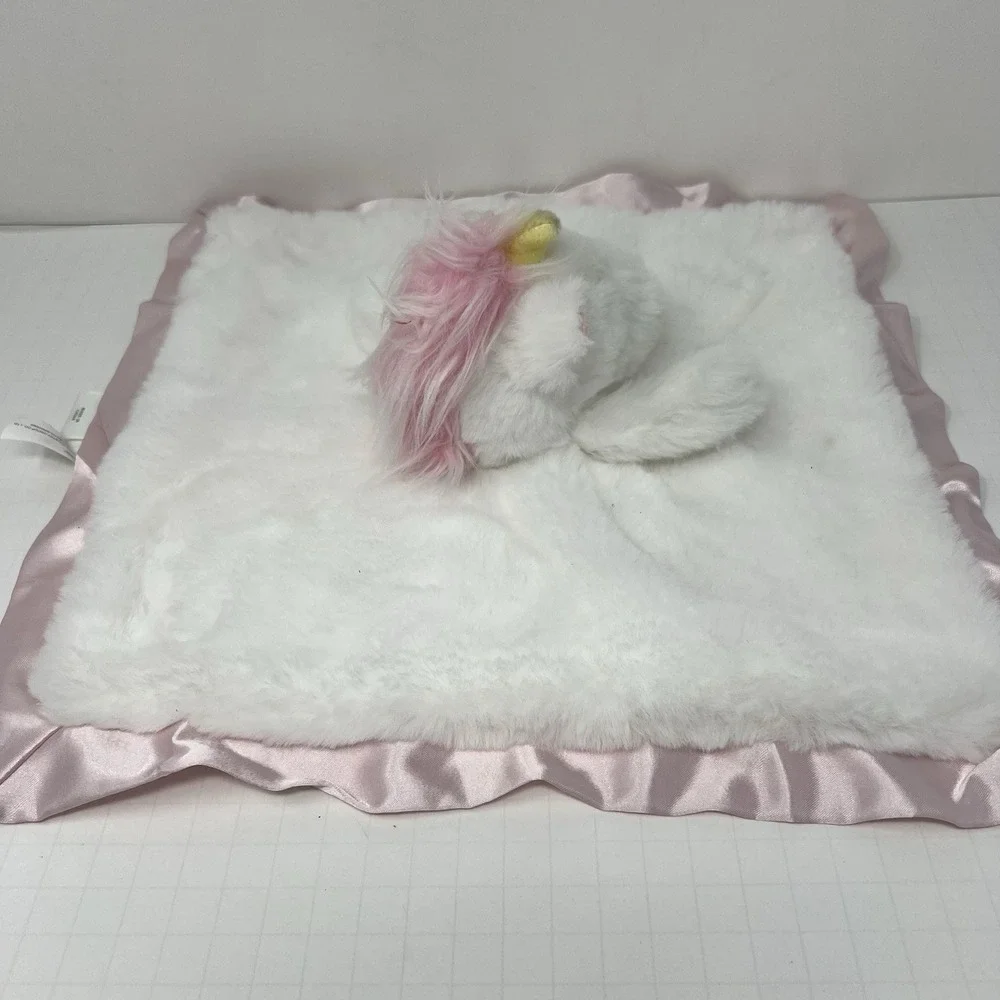 Cloud Island Unicorn Lovey 13 Inch White Pink Satin Trim Security Blanket